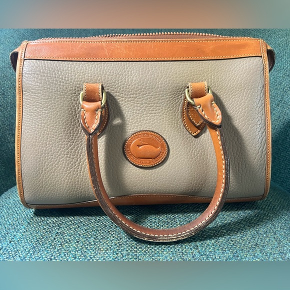 Vintage Dooney & Bourke Brown and Tan All Weather Leather Satchel - Picture 3 of 11